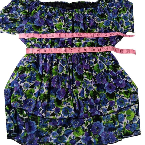 Y2K VINTAGE Ruffled Blouse Top L Floral Purple Green Whimsigoth Cottage Coquette - Picture 6 of 12